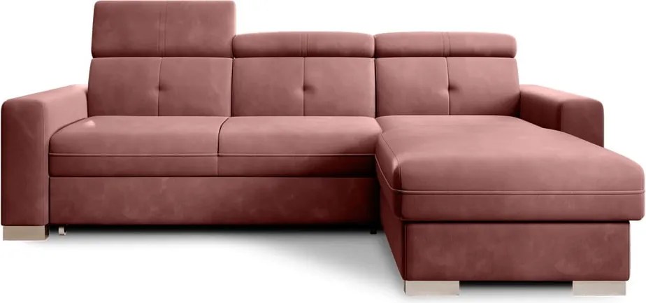 Colțar roz extensibil/cu spațiu de depozitare cu tapițerie din catifea (cu colț pe partea dreaptă/cu șezlong) Fresia – ELTAP