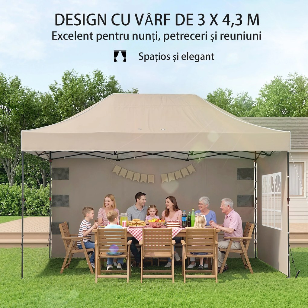 Outsunny Pavilion 3x4,3m, Acoperiș UPF50+, Pereți, Geantă cu Roți, Tenda Grădină, Maro Nisipiu | Aosom Romania