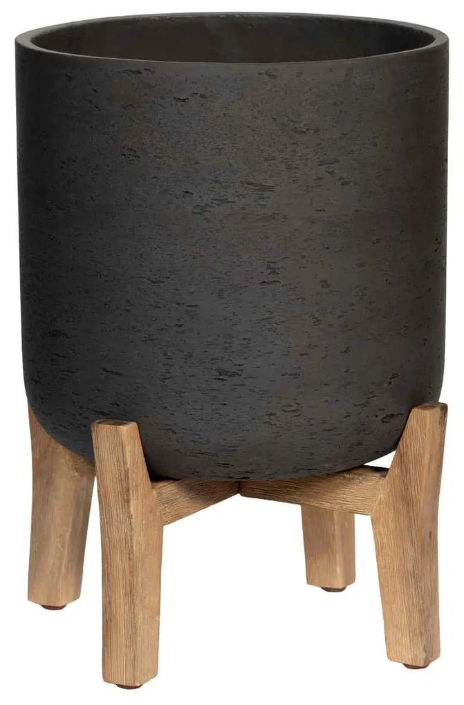Jardiniera Charlie cu picioare joase, negru antic, dimensiuni multiple - ghivece ceramice mărimea: L - v. 23 cm, ⌀ 23 cm / v. 34.5 cm, ⌀ 29.5 cm