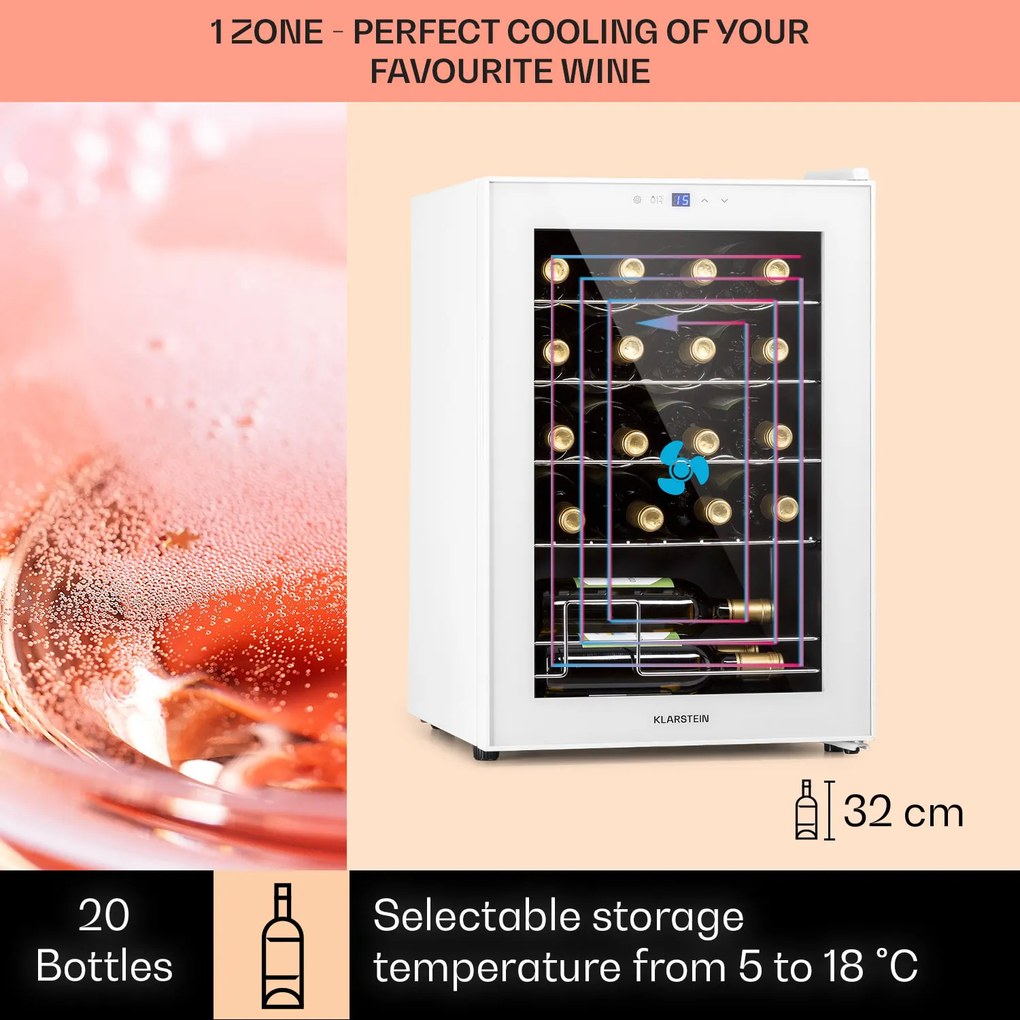 Shiraz 20 Uno răcitor de vinuri 53 litri 20 sticle Panou de control tactil 5-18 °C