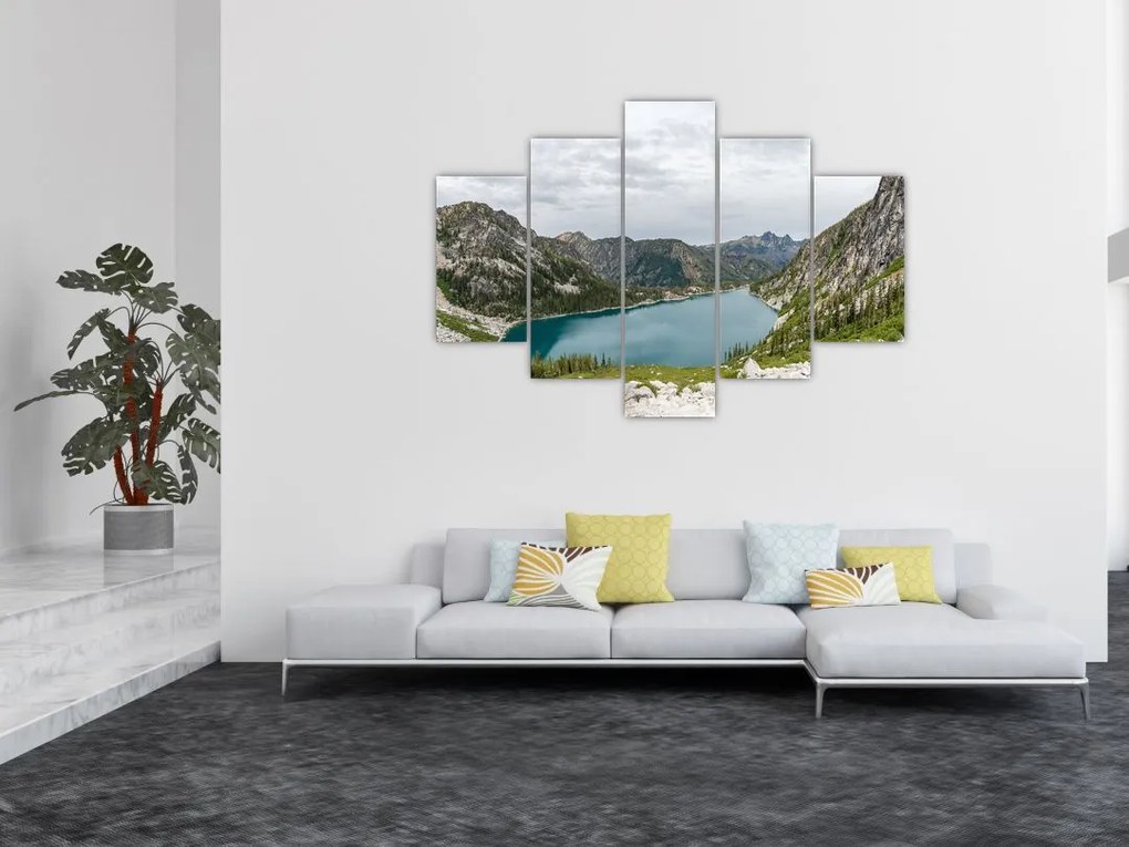 Tablou cu lac în munți (150x105 cm)
