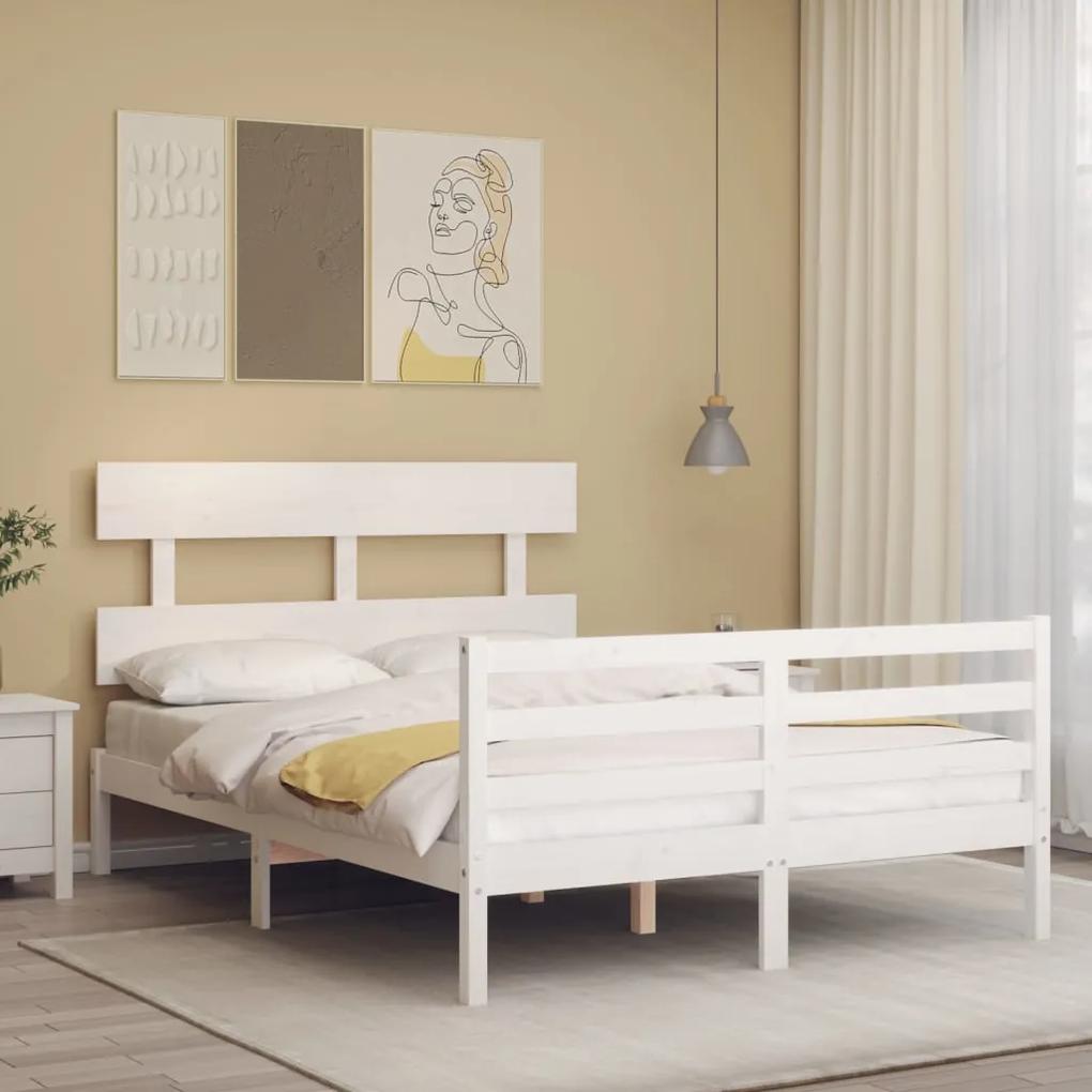 3195087 vidaXL Cadru de pat cu tăblie, alb, 120x200 cm, lemn masiv