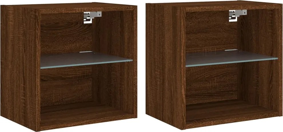 vidaXL Noptiere cu lumini LED montate pe perete 2 buc. stejar maro