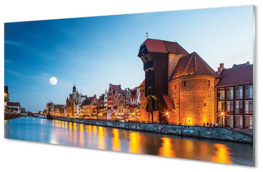 Tablouri acrilice Râul noapte oraș vechi Gdańsk