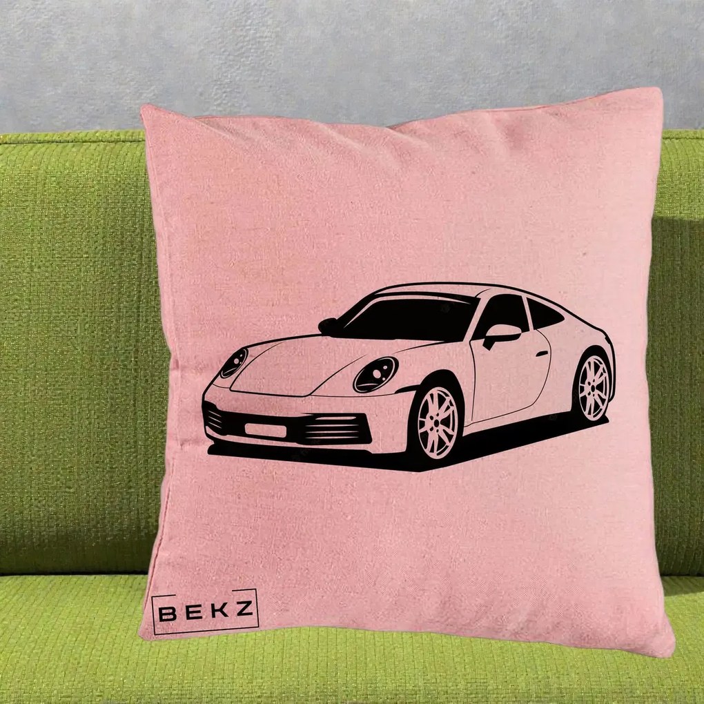 Perna Personalizata Porsche 911 Silueta, 40x40 cm, Roz, Husa Detasabila, Perna Inclusa, BEKZ®