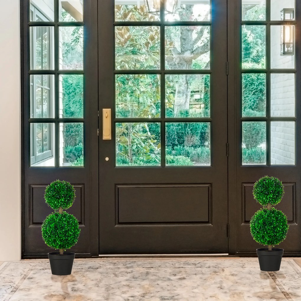 HOMCOM Arbore Buxus Artificial Sferic în Ghiveci 60 cm, Verde, Decorativ pentru Interior/Exterior, Rezistent la UV | Aosom Romania