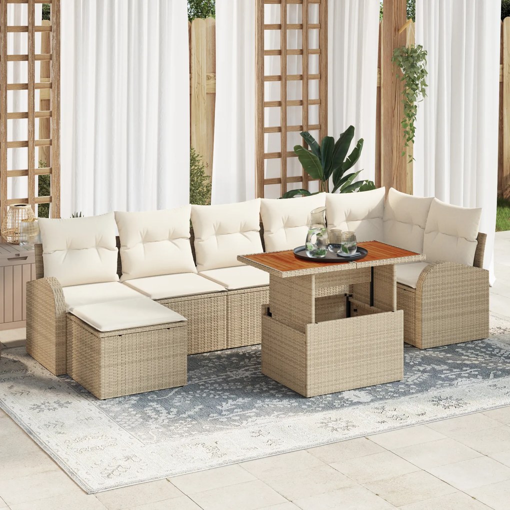 vidaXL Set de canapele pentru grădină cu pernă 8 pcs bej și crem