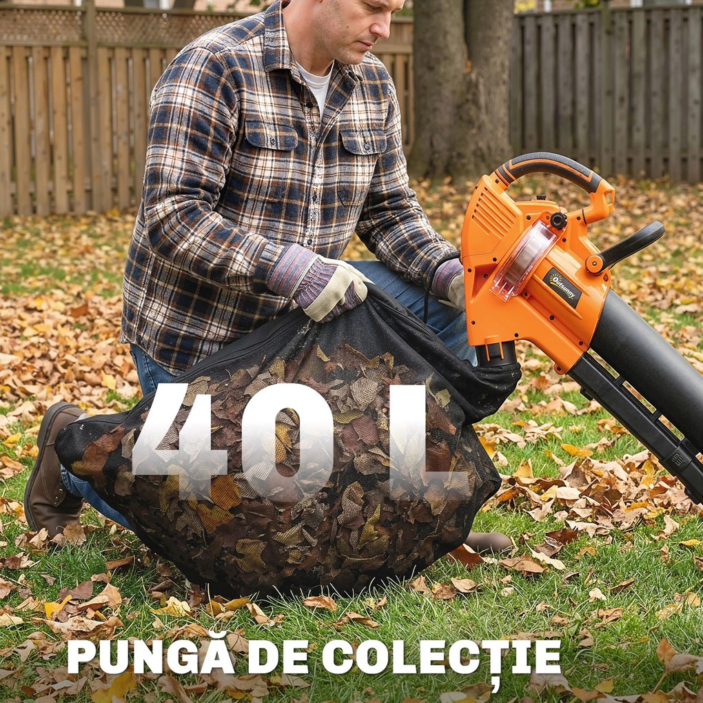 Outsunny 3-în-1 Suflantă, Aspirator, Tocător pentru Frunze 3000W, Ușor | Aosom Romania
