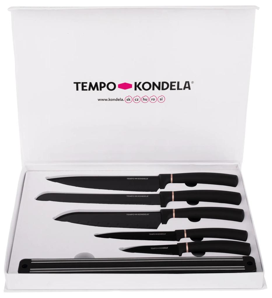TEMPO-KONDELA LONAN, set de cuţite cu suport magnetic, 6 buc., negru
