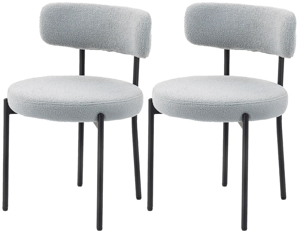 HOMCOM Set de 2 scaune de sufragerie cu spătar din material textil picioare din oțel 51 x 51 x 76 cm gri deschis | Aosom Romania