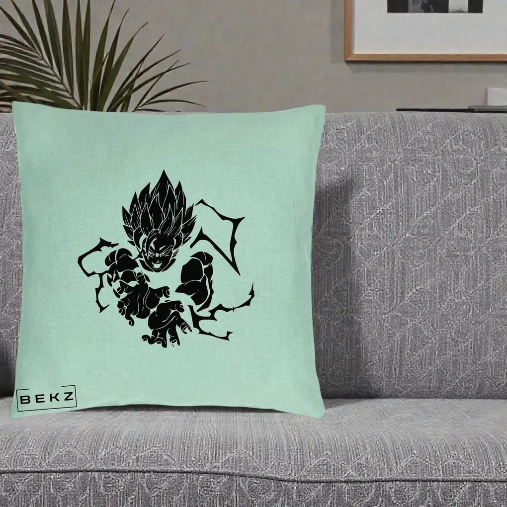 Perna Personalizata Dragon Ball Goku Super Saiyan Silueta, 40x40 cm, Verde Menta, Husa Detasabila, Perna Inclusa, BEKZ®
