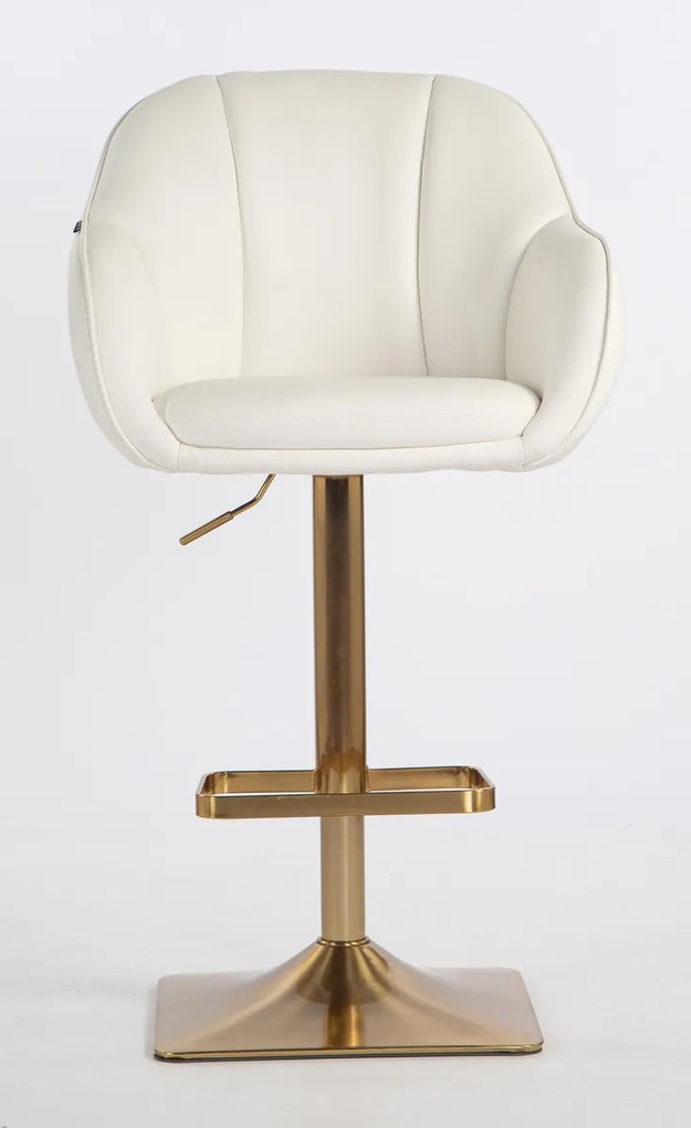 HR2055KW Scaun Alb din Piele Ecologica cu Bază Aurie