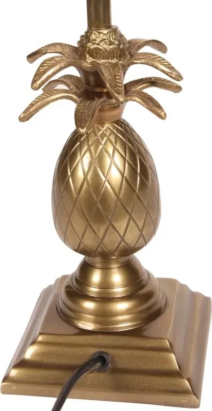 Bază pentru lampă de masă din aluminiu, auriu, cu picior înalt și ananas sculptat, bază pătrată, finisaj antichizat, 56 x 11 cm, „Lutèce”