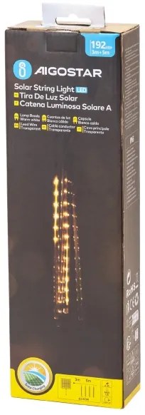 Aigostar - Ghirlandă de Crăciun solară cu 192 LED-uri, 8 m, IP65, alb cald