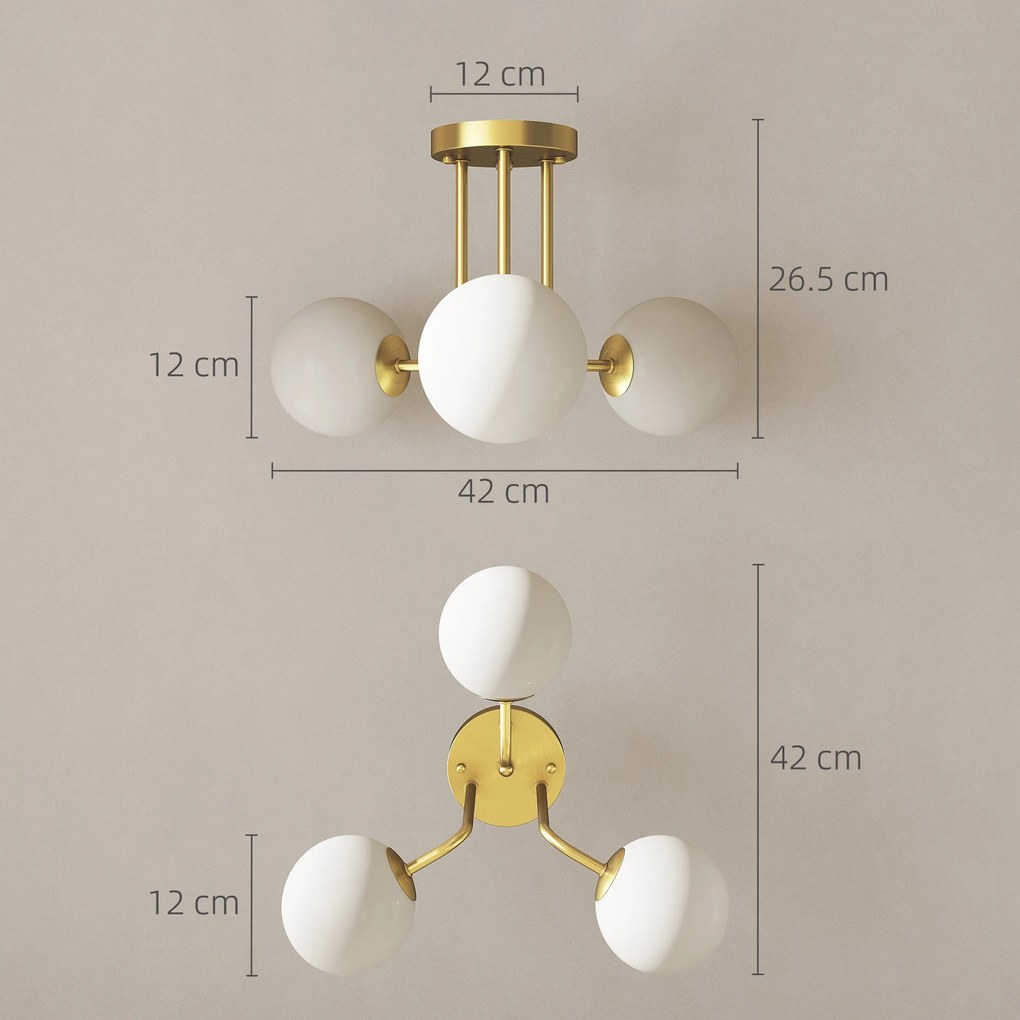 HOMCOM Candelabru de Tavan Vintage cu 3 Puncte de Lumină, cu Socluri G9, 42x42x26.5 cm, Becuri Neincluse, Aur | Aosom Romania