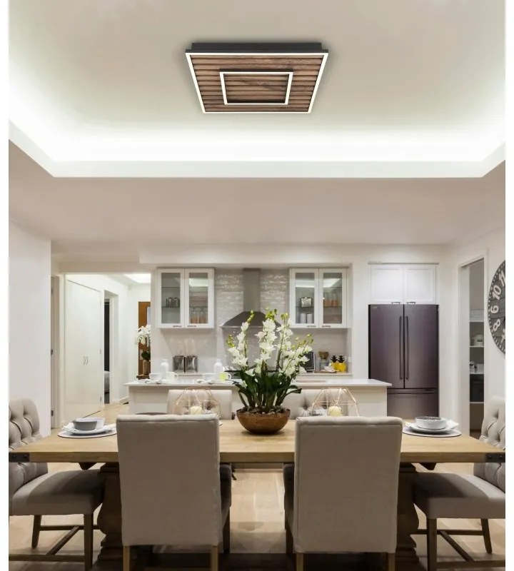 Plafoniera LED riflaj MDF cu efect de lemn WOODY 45x45cm