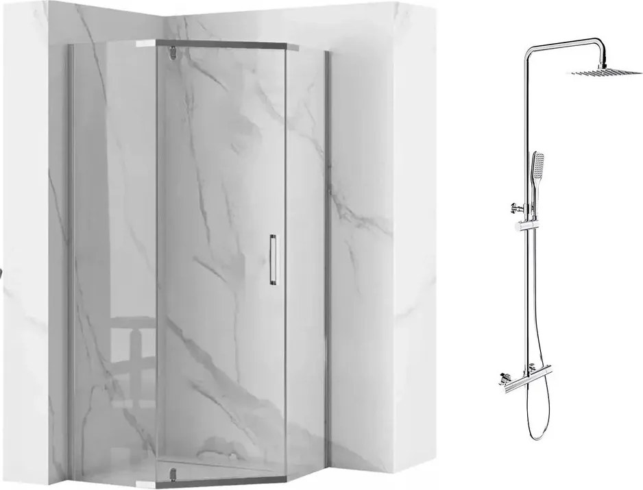 Pachet cabina de dus Rea Axin crom 90x90 si coloana de dus OMNIRES Y crom