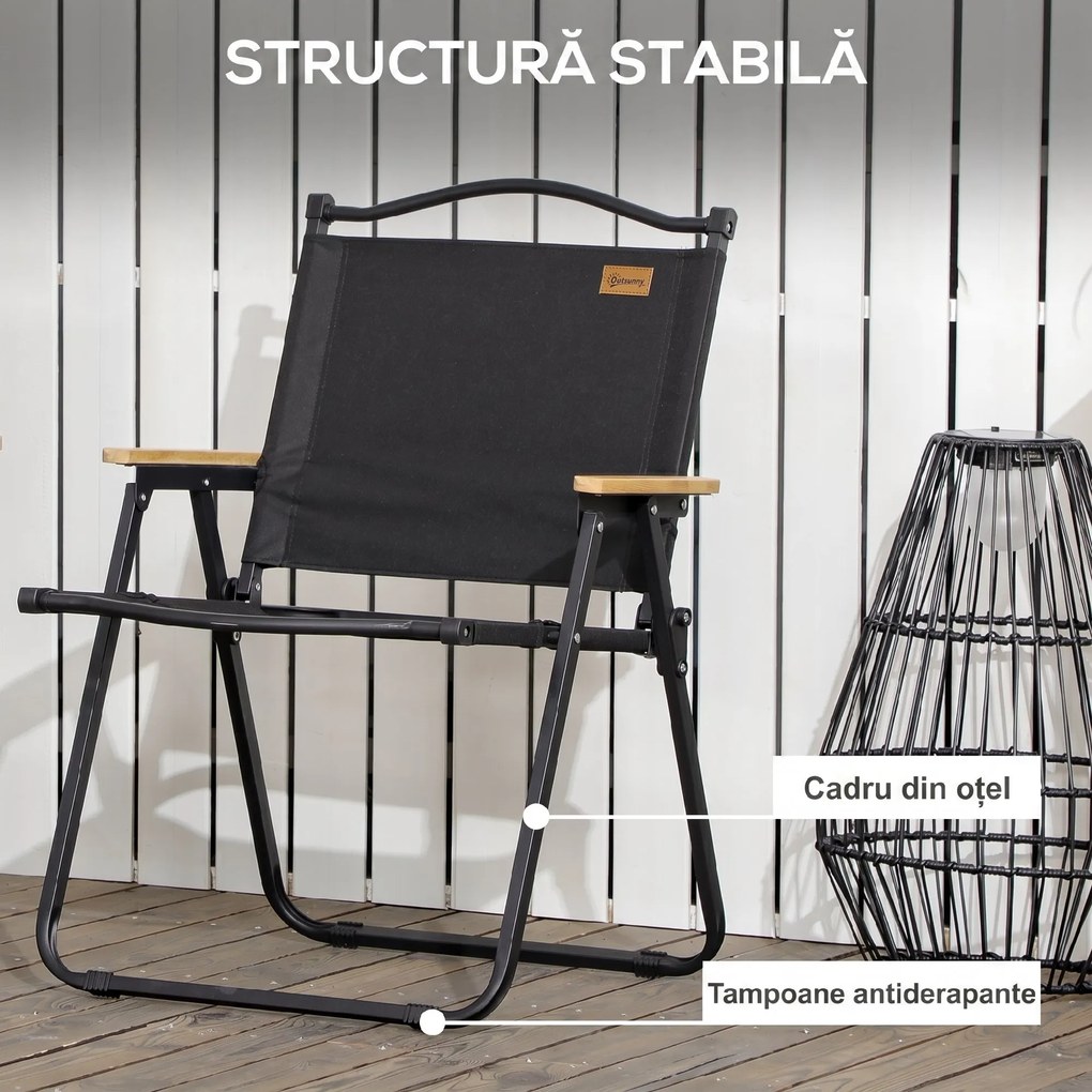 Outsunny Scaun de Camping și Plajă Pliabil cu Cotiere, 54x59x78 cm, Negru | Aosom Romania
