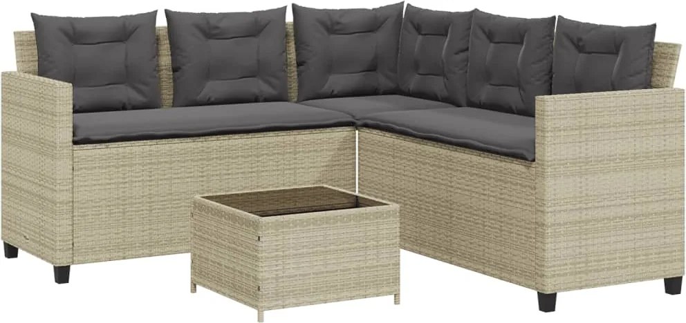 vidaXL Canapea grădină cu masă/perne, formă de L poliratan gri deschis