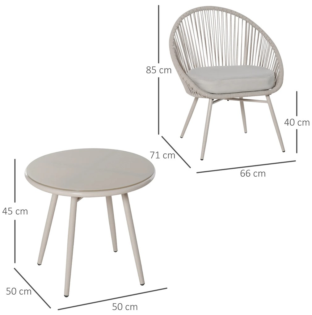 Outsunny set 3 piese, 1 masa si 2 scaune pentru exterior, crem | Aosom Romania