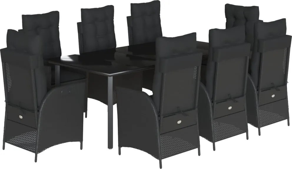 vidaXL Set mobilier de grădină cu perne, 9 piese, negru, poliratan