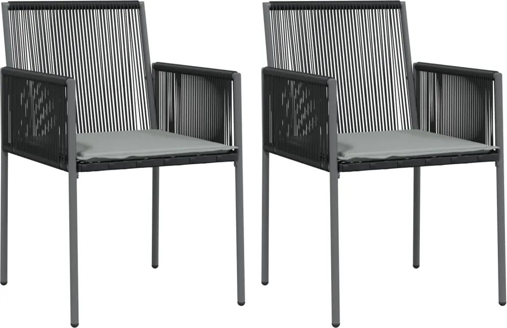 vidaXL Scaune grădină cu perne 2 buc. negru 54x60,5x83,5 cm poliratan