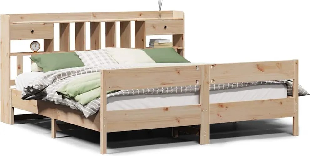 vidaXL Pat cu bibliotecă fără saltea, 180x200 cm, lemn masiv de pin