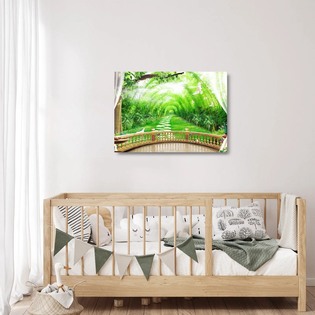 Tablou pe sticlă - Privire la grădina tropicală (70x50 cm)
