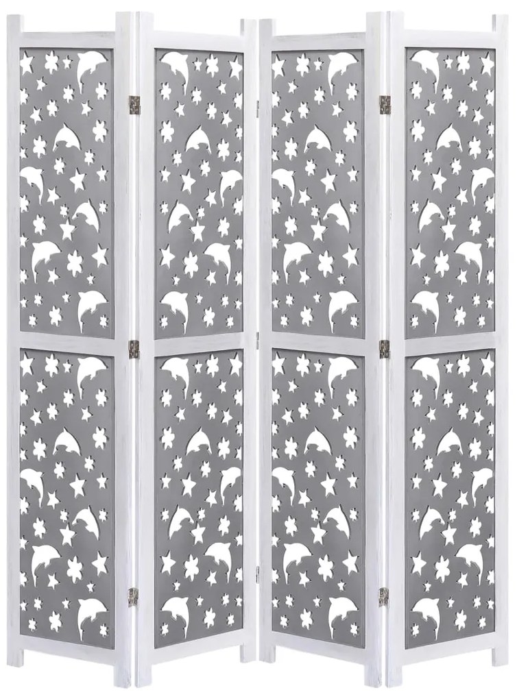 284192 vidaXL Paravan de cameră cu 4 panouri, gri, 140 x 165 cm, lemn masiv
