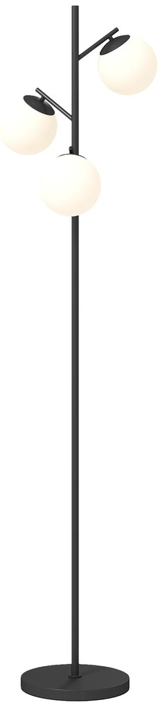 HOMCOM Lampadar de podea în metal cu 3 abajururi globe din sticlă mată albă 40W Ø 27 x 169 cm negru | Aosom Romania