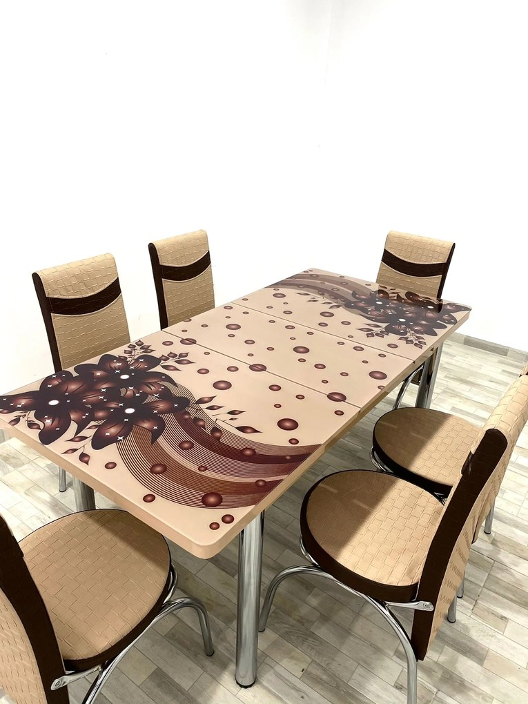 Set masa extensibila 130 / 170 x 80 cm cu 6 scaune, model 1631