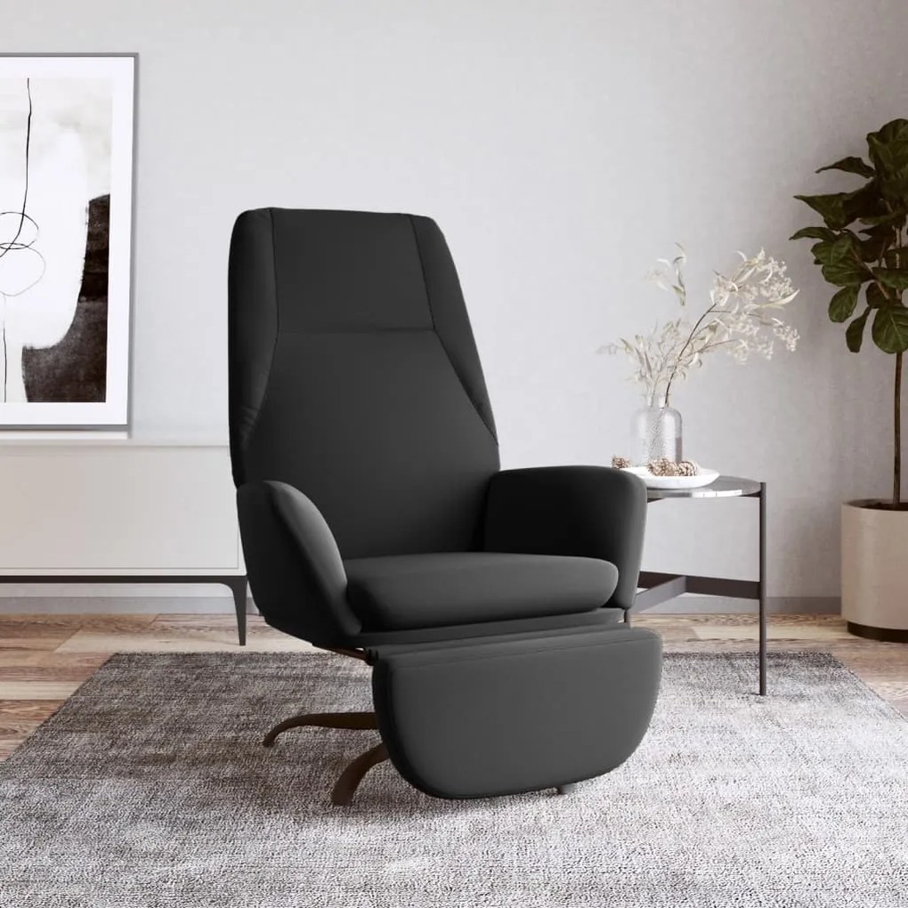 3097869 vidaXL Scaun de relaxare cu taburet, negru, microfibră