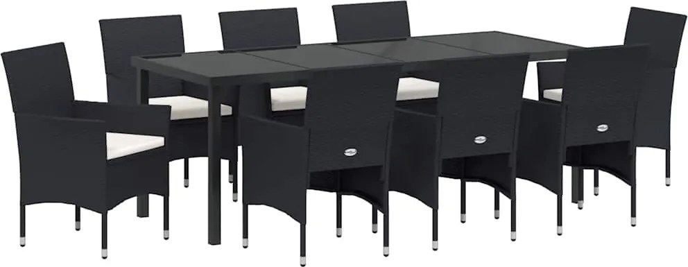vidaXL Set de masă pentru grădină cu pernă 9 pcs Negru poliratan