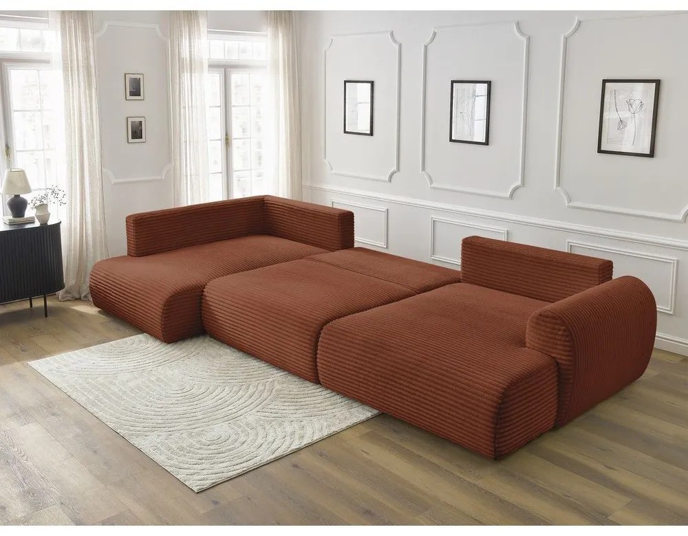 Colțar cărămiziu extensibil/cu spațiu de depozitare cu tapițerie din catifea reiată (cu colț pe partea stângă/în formă de "U") Lucien – Bobochic Paris