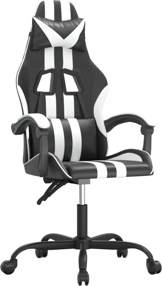 vidaXL Scaun de gaming pivotant, negru și alb, piele ecologică