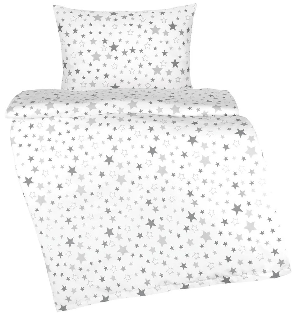 Lenjerie de pat pentru copii Bellatex din bumbacAgata Stars gri, 90 x 135 cm, 45 x 60 cm