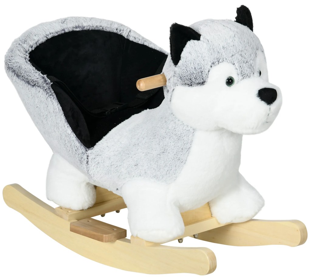 HOMCOM Balansoar Husky din Lemn pentru Copii, Animal de Pluș Gri, 60x33x50cm | Aosom Romania