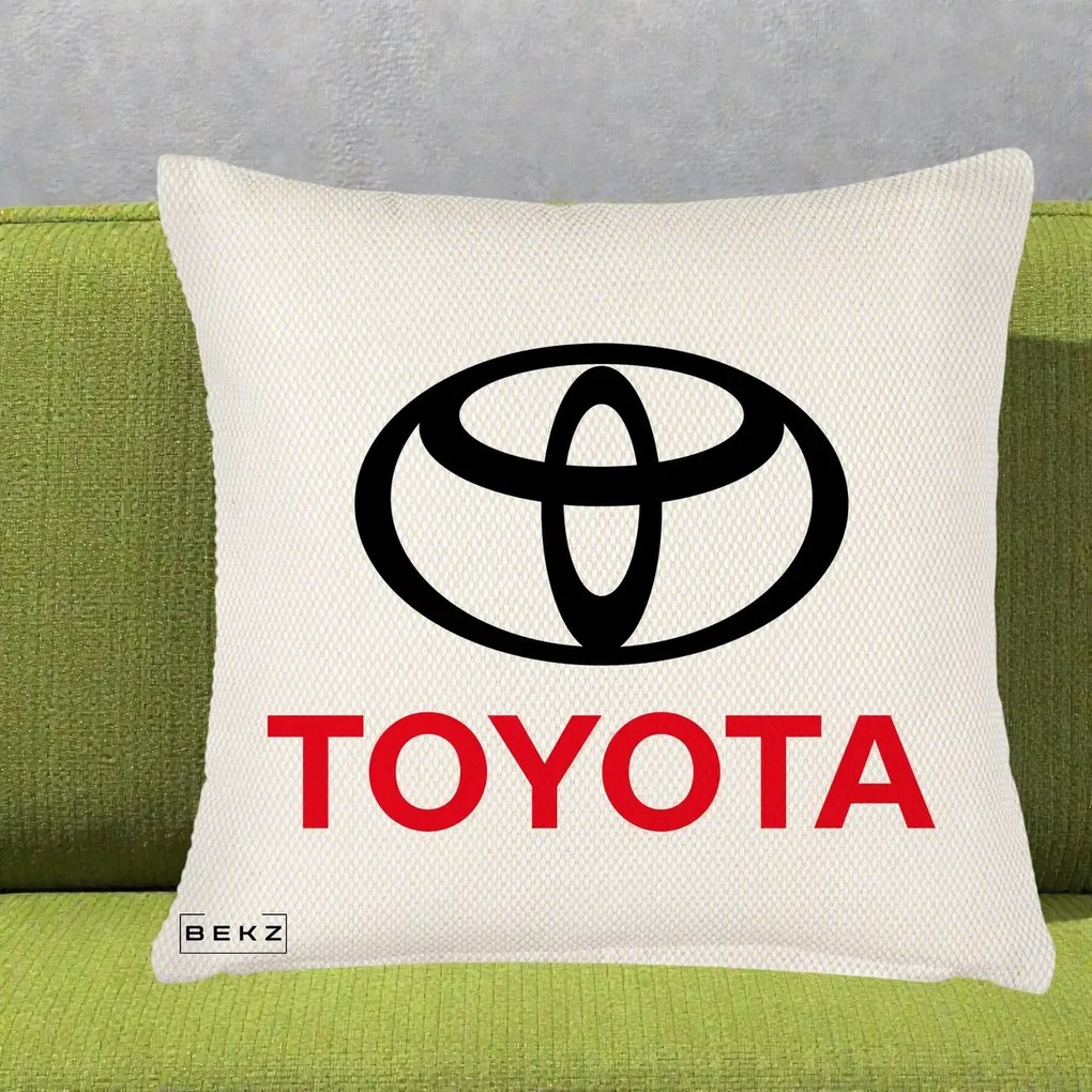 Perna Personalizata cu emblema Toyota, 40x40 cm, Crem Reliefat, Husa Detasabila, Perna Inclusa, BEKZ®