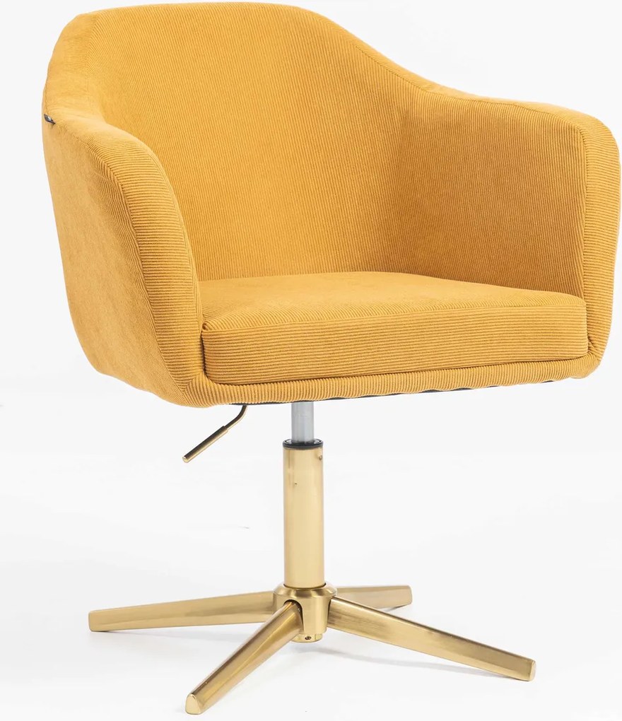HR832CROSS Scaun Catifea Reiată Premium culoare Curry Galben cu Bază Aurie