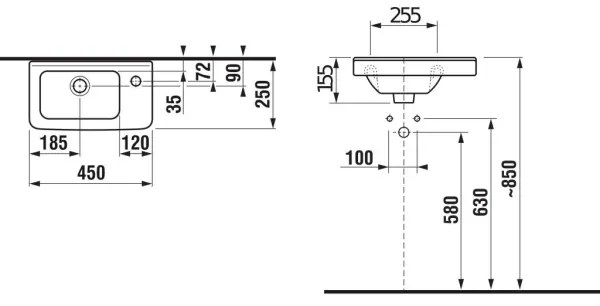 JIKA H8114240001061 - Lavoar suspendat CUBITO 45x25 cm ceramică/alb