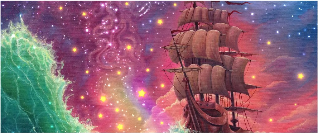 Tablou - Cerul spațial cu navă (120x50 cm)