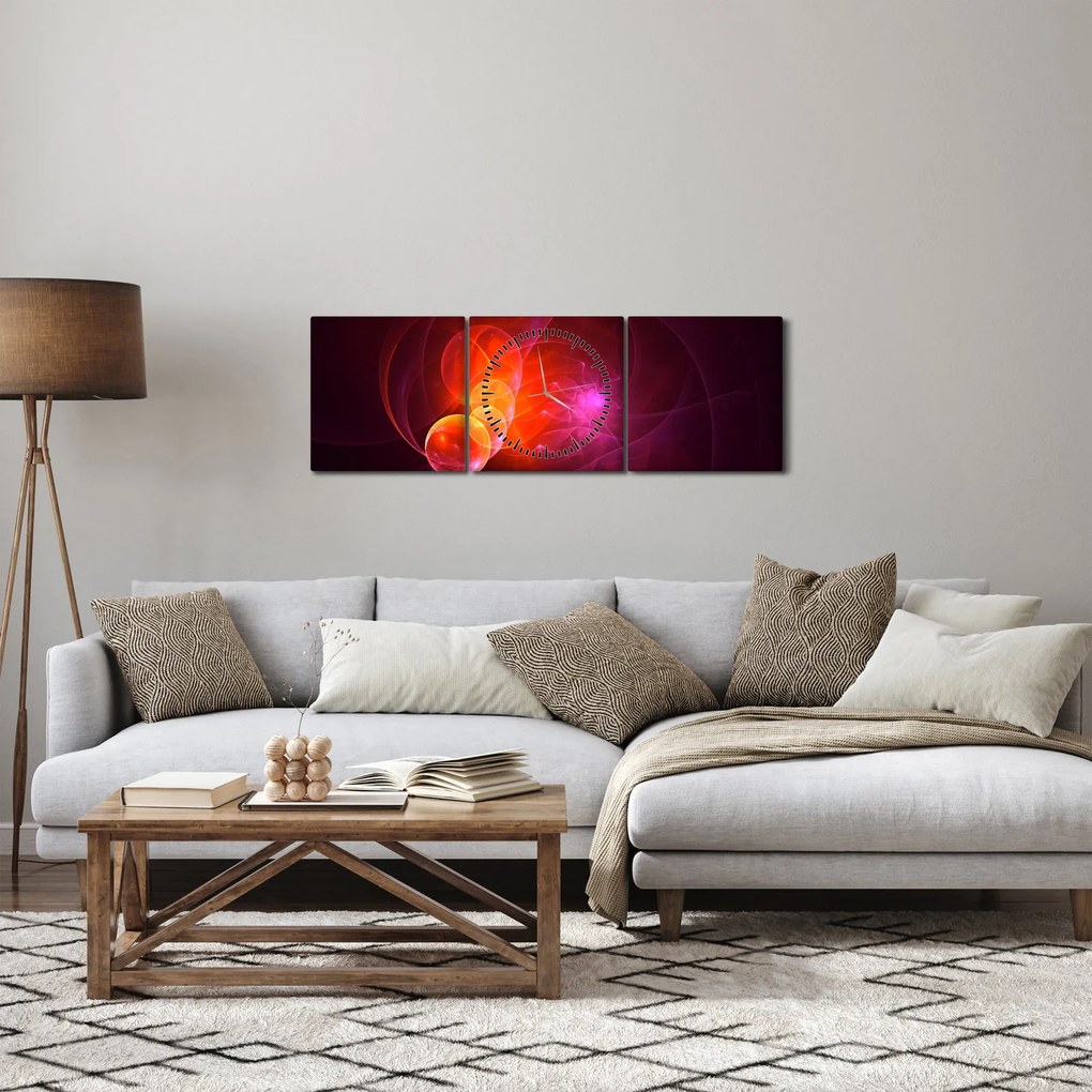 Tabloul modern cu abstracțiune roz (cu ceas) (90x30 cm)