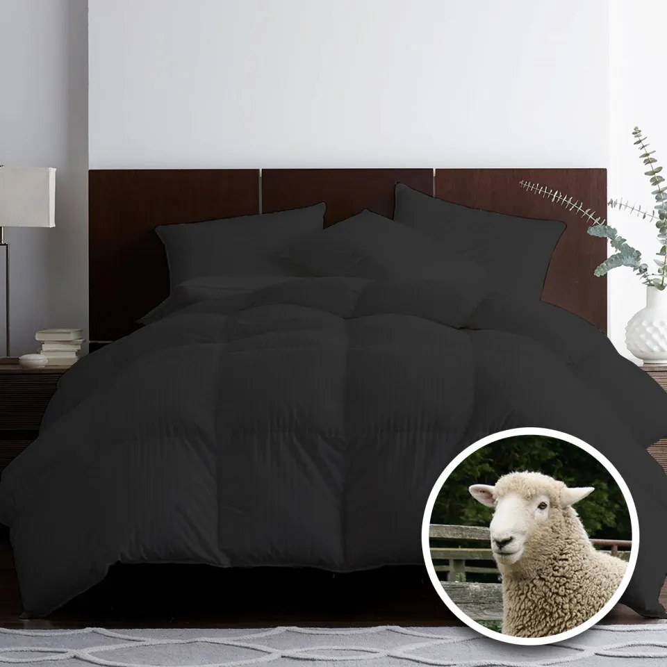 PILOTĂ MATLASATĂ LÂNĂ DAMASC 100% NATURAL - DE IARNĂ - NEGRU 180cm x 210cm