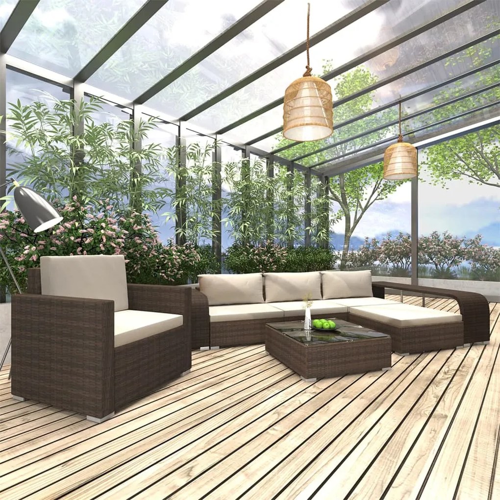 46822 vidaXL Set mobilier de grădină cu perne, 8 piese, maro, poliratan