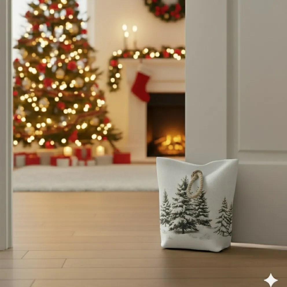 Stopper de ușă de Crăciun Peisaj de iarnă, 22 x 23cm