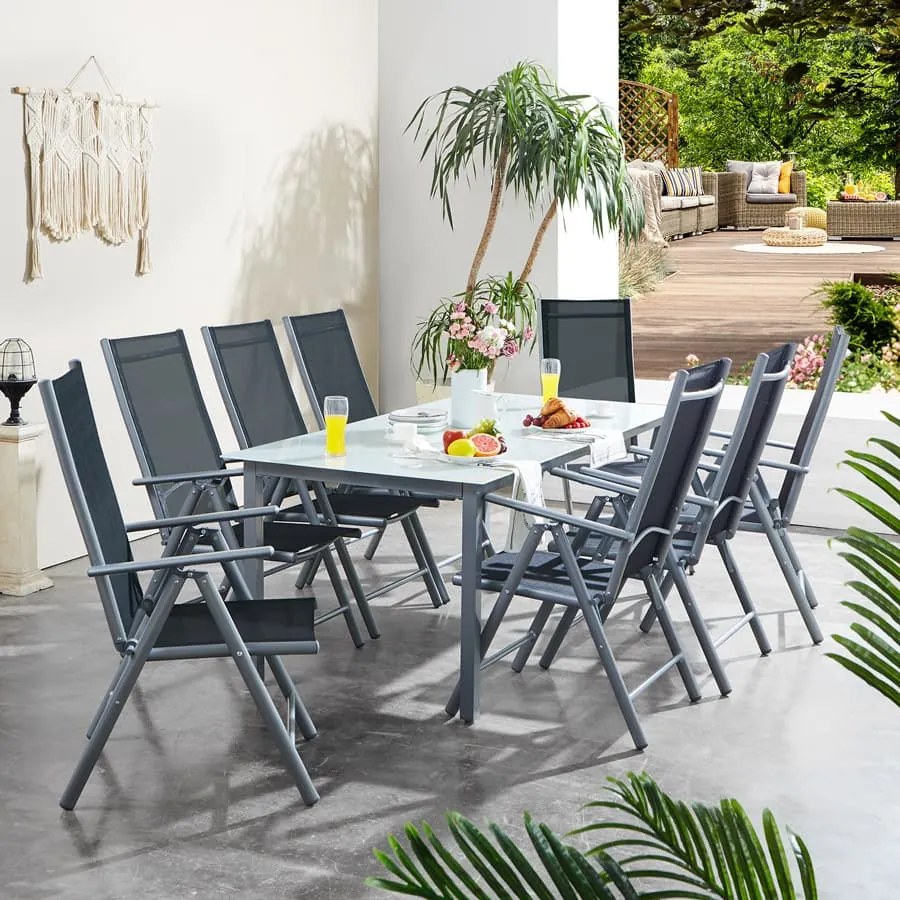 Deuba Set de grădină Bern 1+8 din aluminiu - argintiu