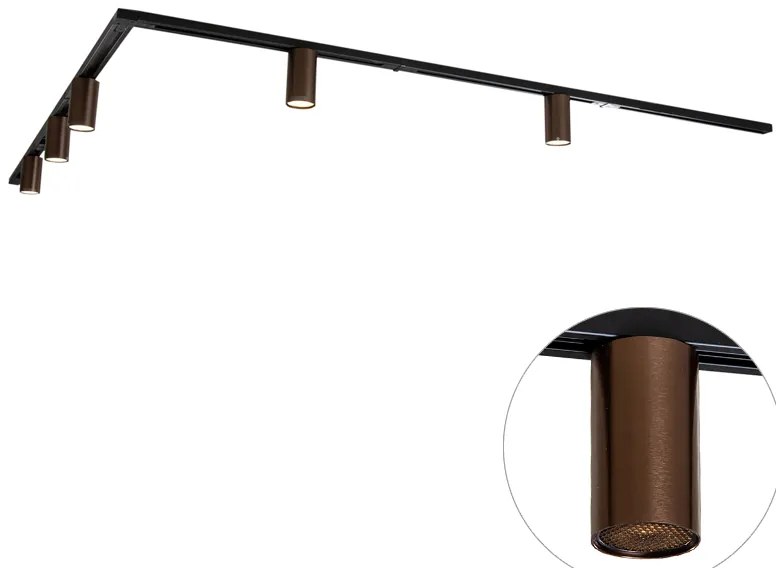 Sistem modern de iluminat pe șine cu 5 spoturi bronz închis monofazate GU10 50mm - Iconic Ruby