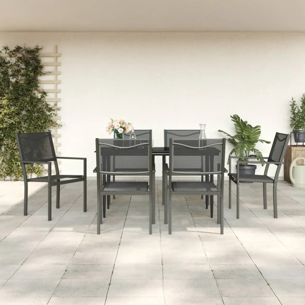 3200721 vidaXL Set mobilier de grădină, 7 piese, negru, oțel și textilenă