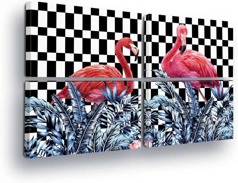 GLIX Tablou - Flamingos with Zátiší 4 x 60x40 cm