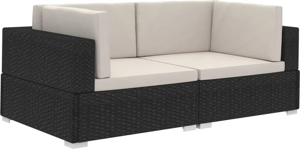 vidaXL Scaune de colț modulare cu perne, 2 buc., negru, poliratan